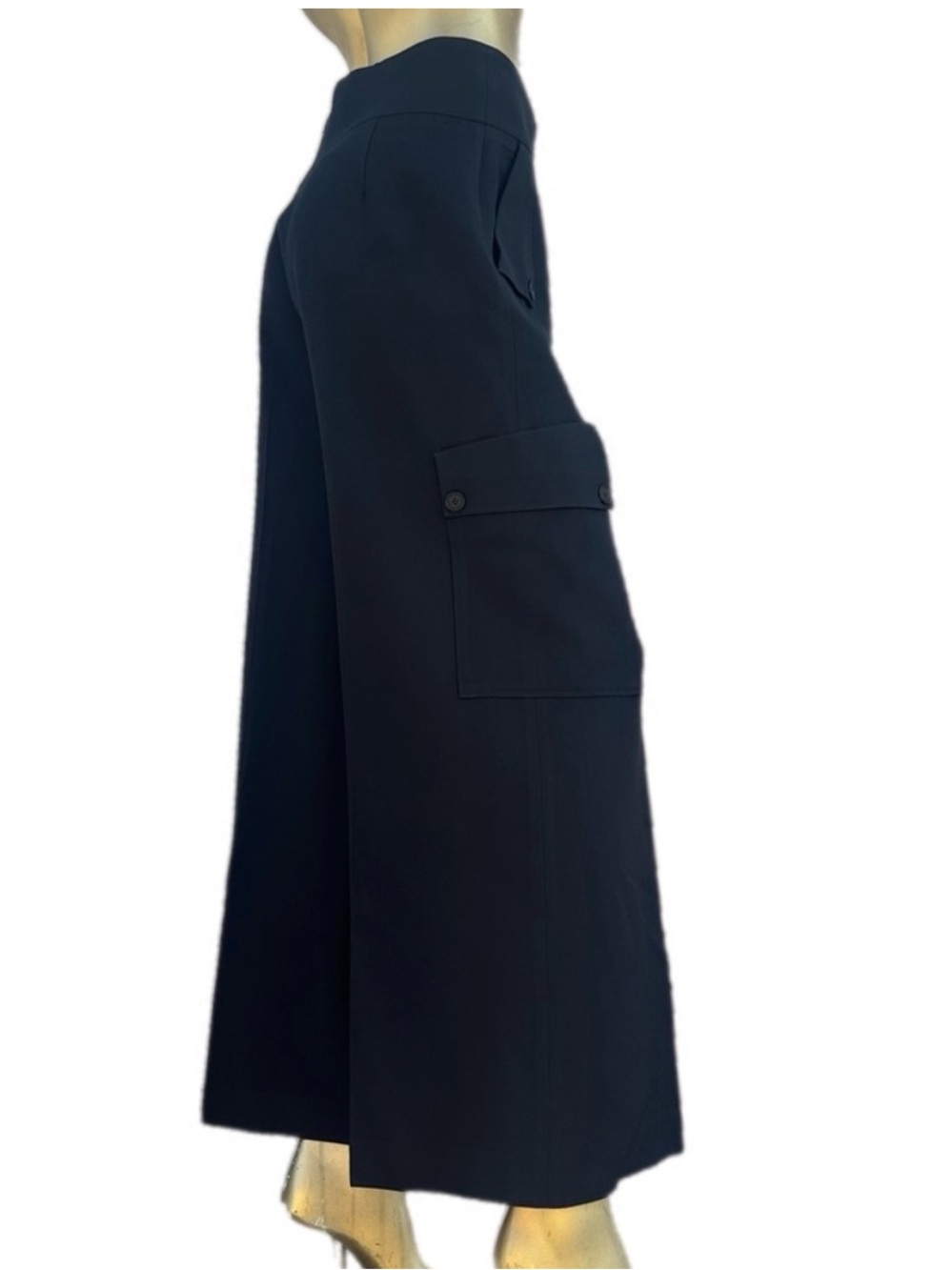 Stella McCartney Black Wool Wide Leg Cargo Utility Trousers High-Waisted SZ 42